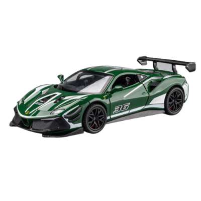 Ferrari 488 Green Color No.36 Racing Car Die Cast Model 1:32 Alloy Pull Back Car Collection